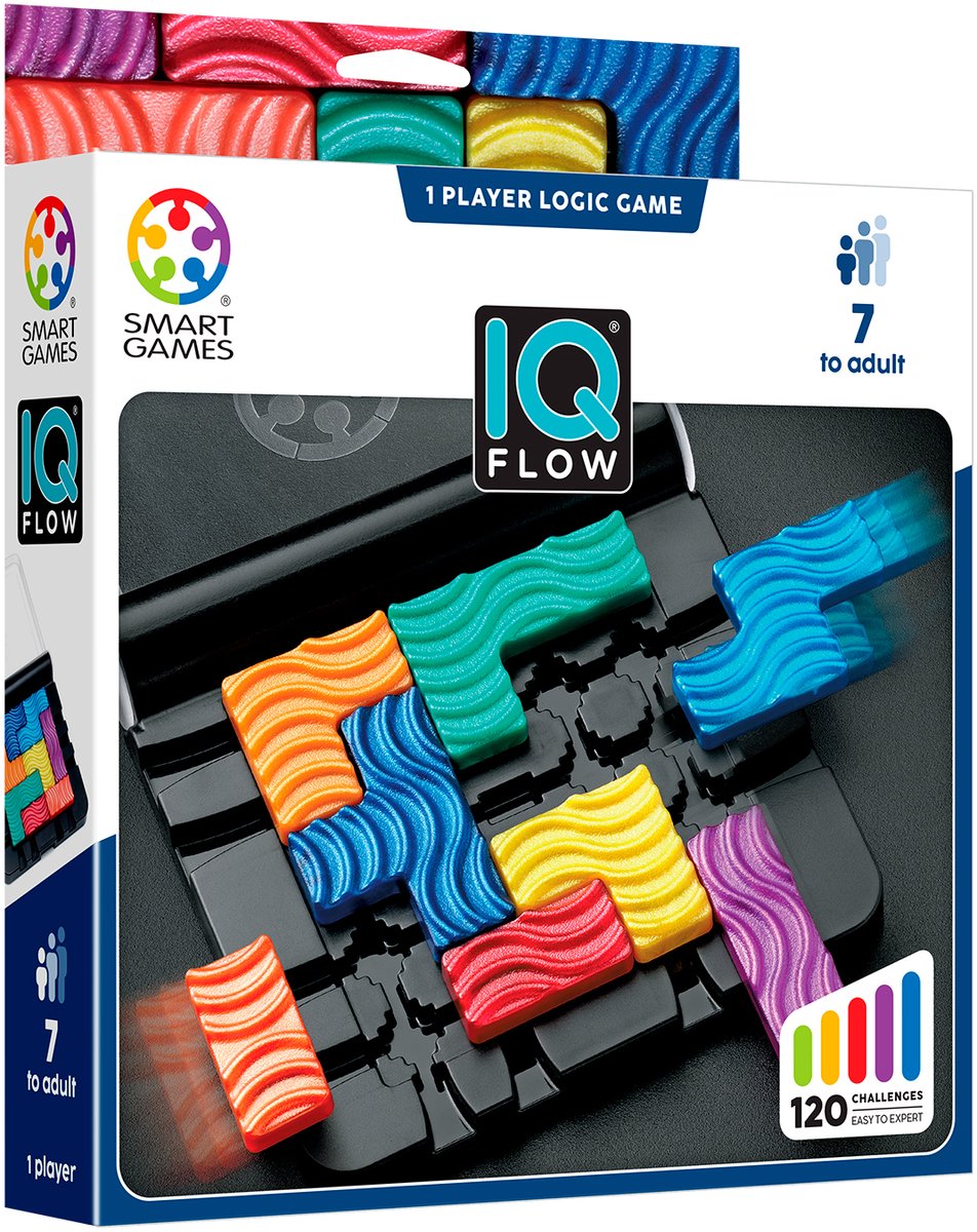 Smartgames IQ Flow - jeu de réflexion logique et puzzle de voyage - 120 devoirs avec mécanisme coulissant - jeu éducatif solo - à partir de 7 ans
