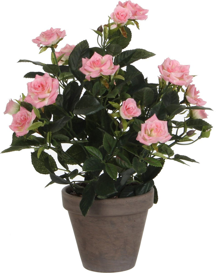 Mica decorations plante artificielle - roses - rose - en pot gris - 33cm - rose artificielle