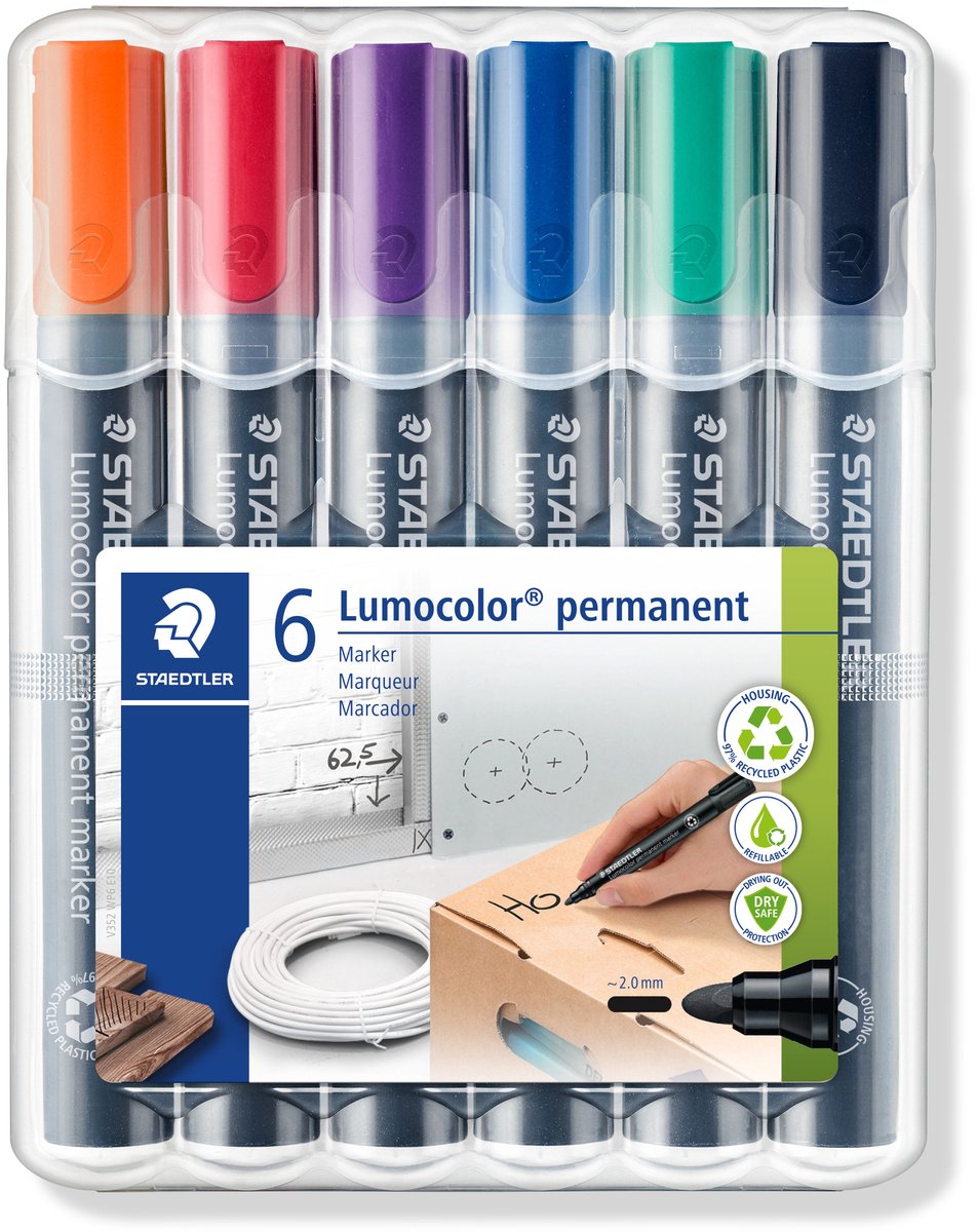 Staedtler marqueur permanent lumocolor 352 à pointe ronde - boîte 6 pcs