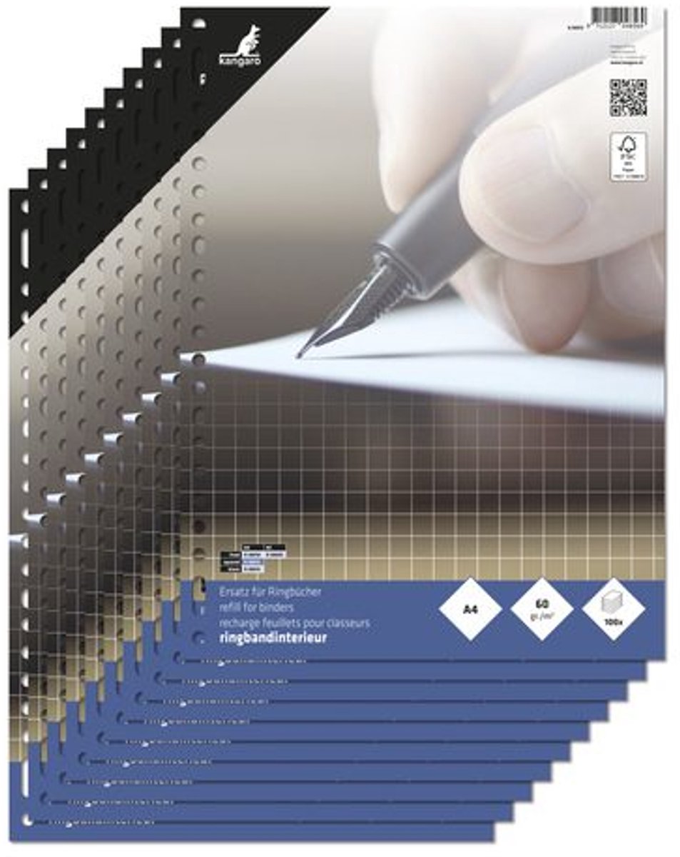 Classeur à anneaux Kangaro intérieur a4 - diamant 10 mm - 60 grammes - 23 trous - 10 jeux - papier pour reliure à anneaux - k-56012-10