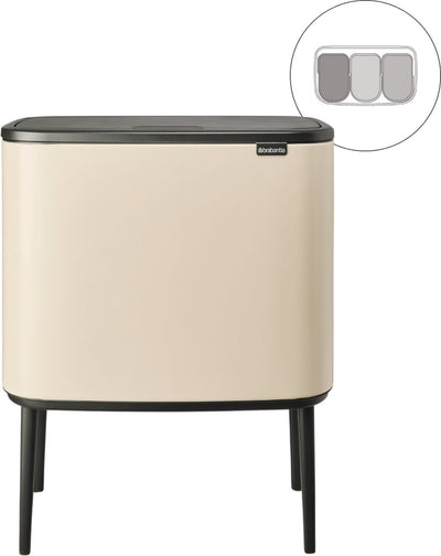 Poubelle Brabantia bo touch bin - 3 x 11 litres - tri sélectif - beige doux