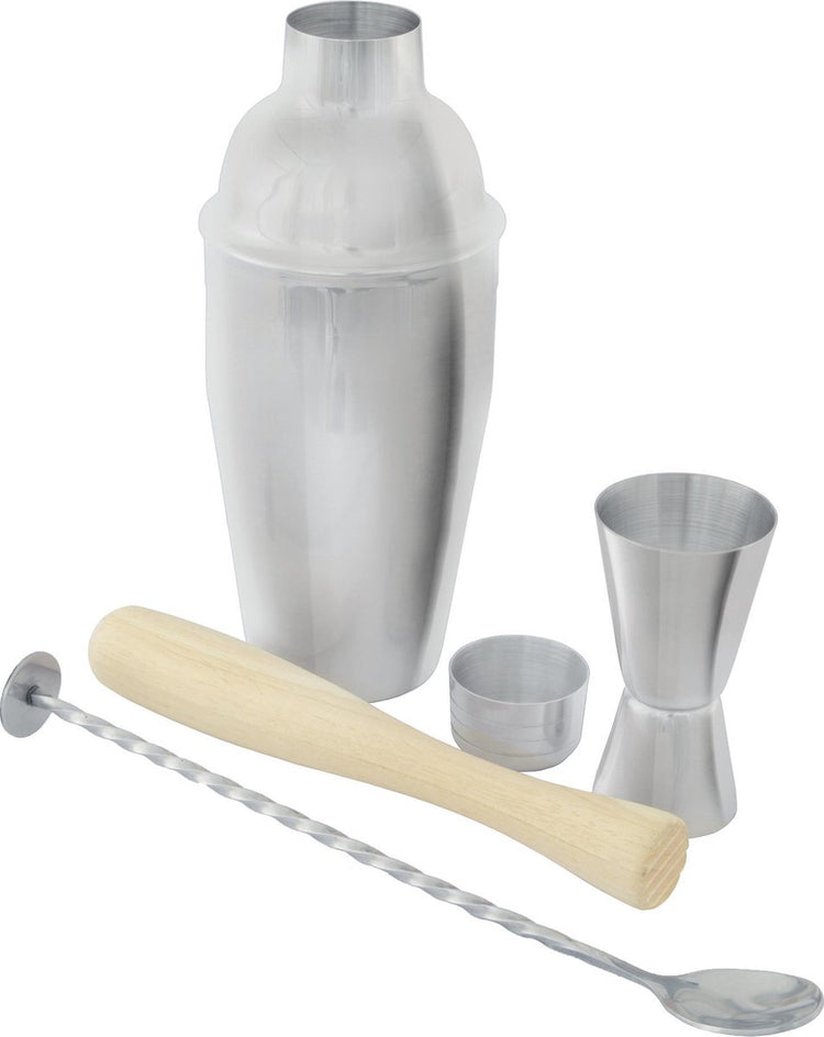 Service à cocktail Point-virgule - 4 pièces - avec cuillère de bar, doseur, pilon, shaker cordonnier