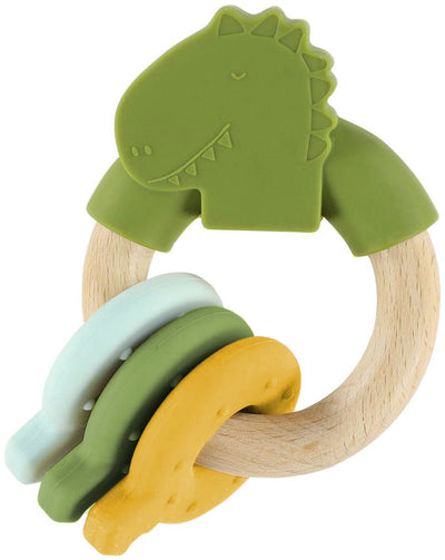 Trixie anneau d'activité en bois avec silicone mr. dinosaure – 0m+ – jouet de dentition - joli comme cadeau de maternité