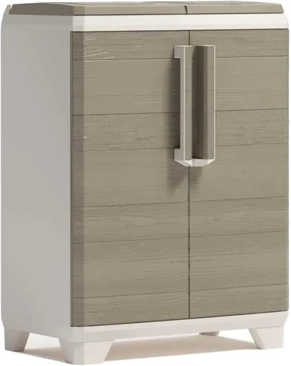 Keter split premium - armoire de tri des déchets - 2 x 110 l - effet bois - beige marron
