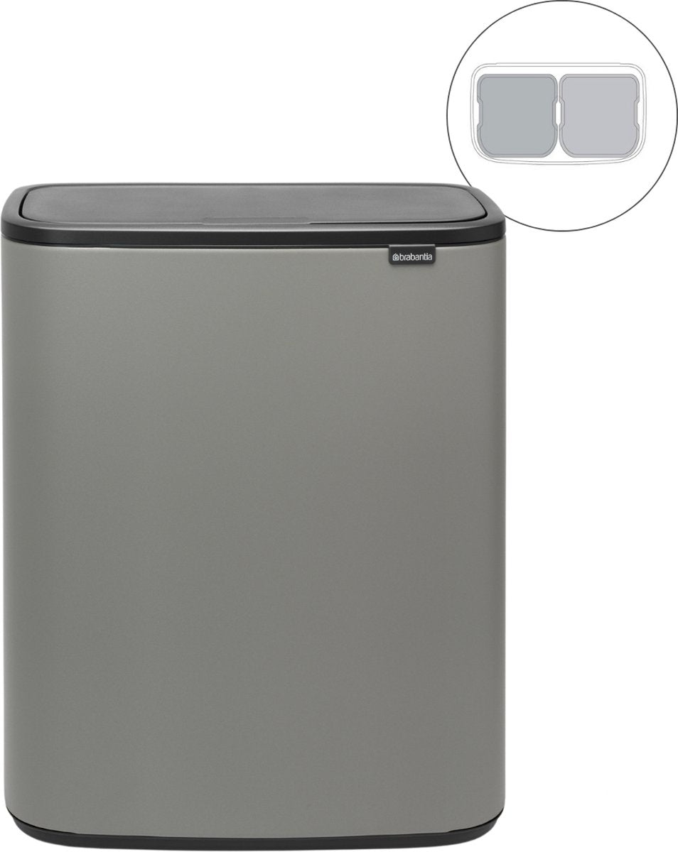 Poubelle Brabantia bo touch bin - 2 x 30 litres - tri des déchets - béton minéral gris