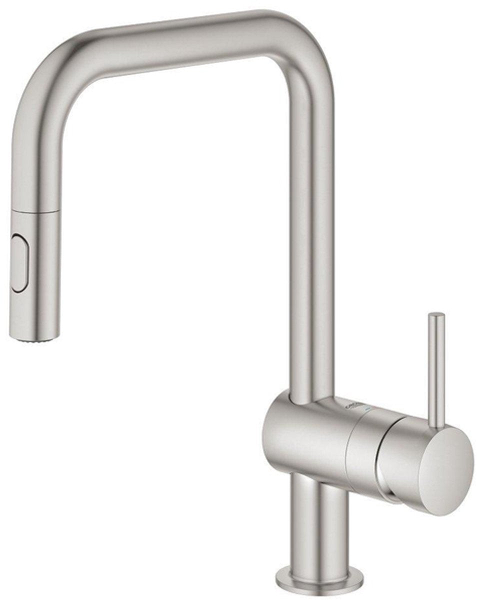 Robinet de cuisine Grohe minta - avec douchette extractible - 2 types de jets - acier inoxydable (supersteel)