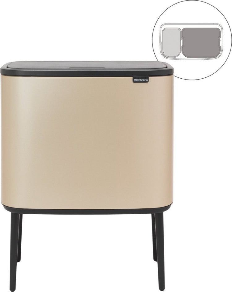 Poubelle Brabantia bo touch bin - 11 + 23 litres - tri des déchets - or métallique