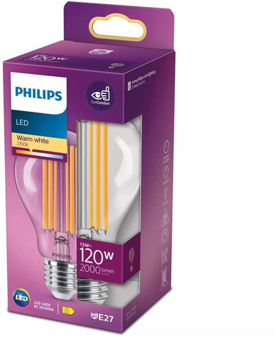Lampe LED Philips transparente - 120 W - E27 - lumière blanc chaud
