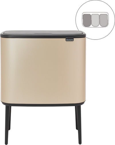 Poubelle Brabantia bo touch bin - 3 x 11 litres - tri des déchets - or métallisé