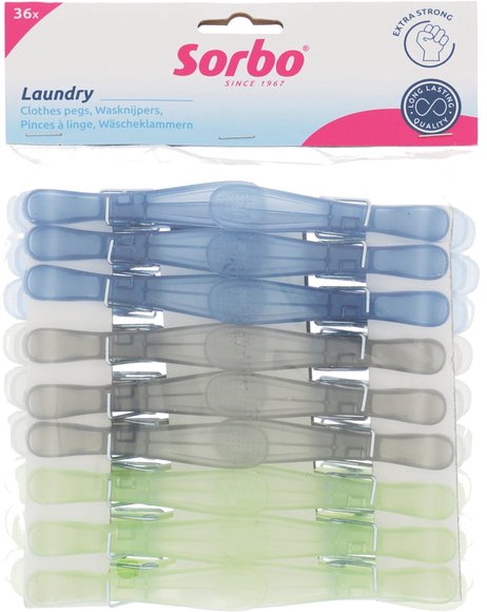 Ensemble de pinces à linge Sorbo 36 pièces – 7 spirales extra fortes – pinces à linge colorées