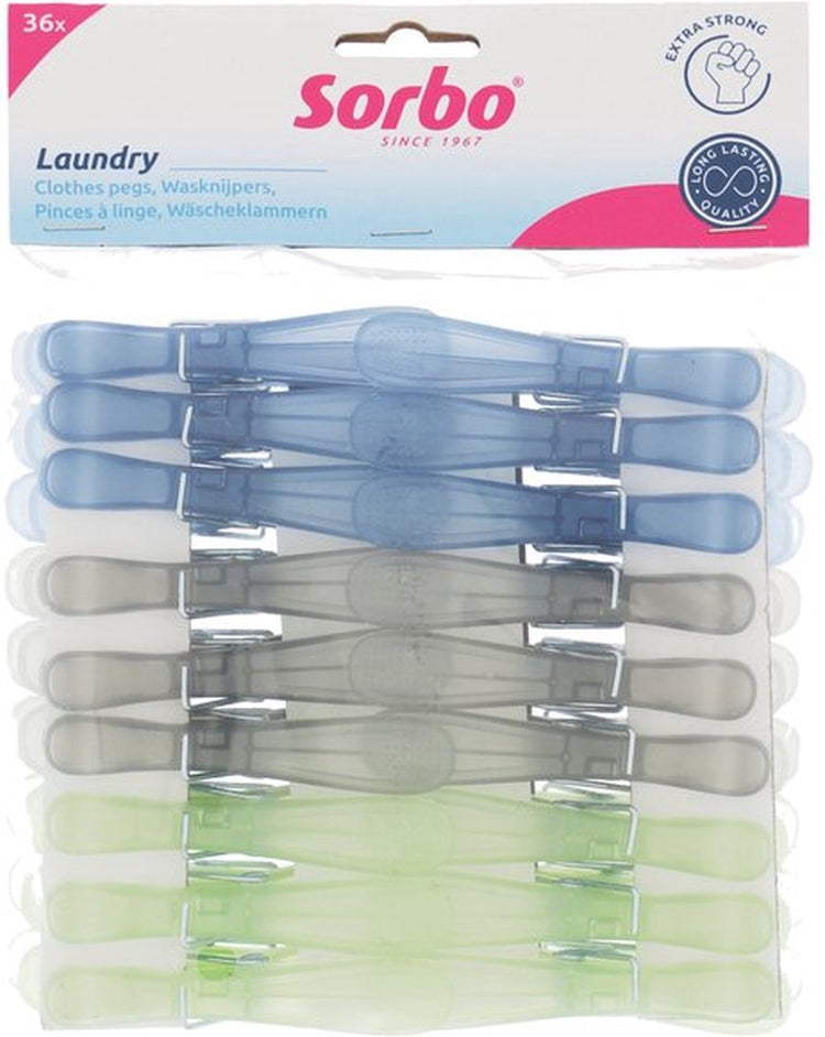 Ensemble de pinces à linge Sorbo 36 pièces – 7 spirales extra fortes – pinces à linge colorées
