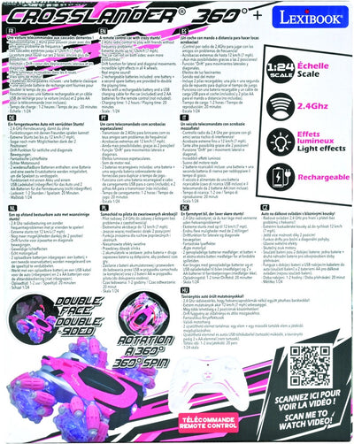 Lexibook crosslander® 360+ - voiture rose cascadeur radiocommandée rechargeable et programmable avec éclairage.