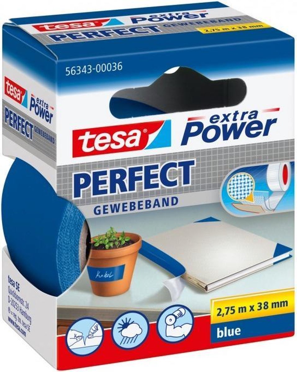 Tesa 1067630 - ruban de réparation extra puissant 2,75 mètres 38 mm bleu | 6 pièces