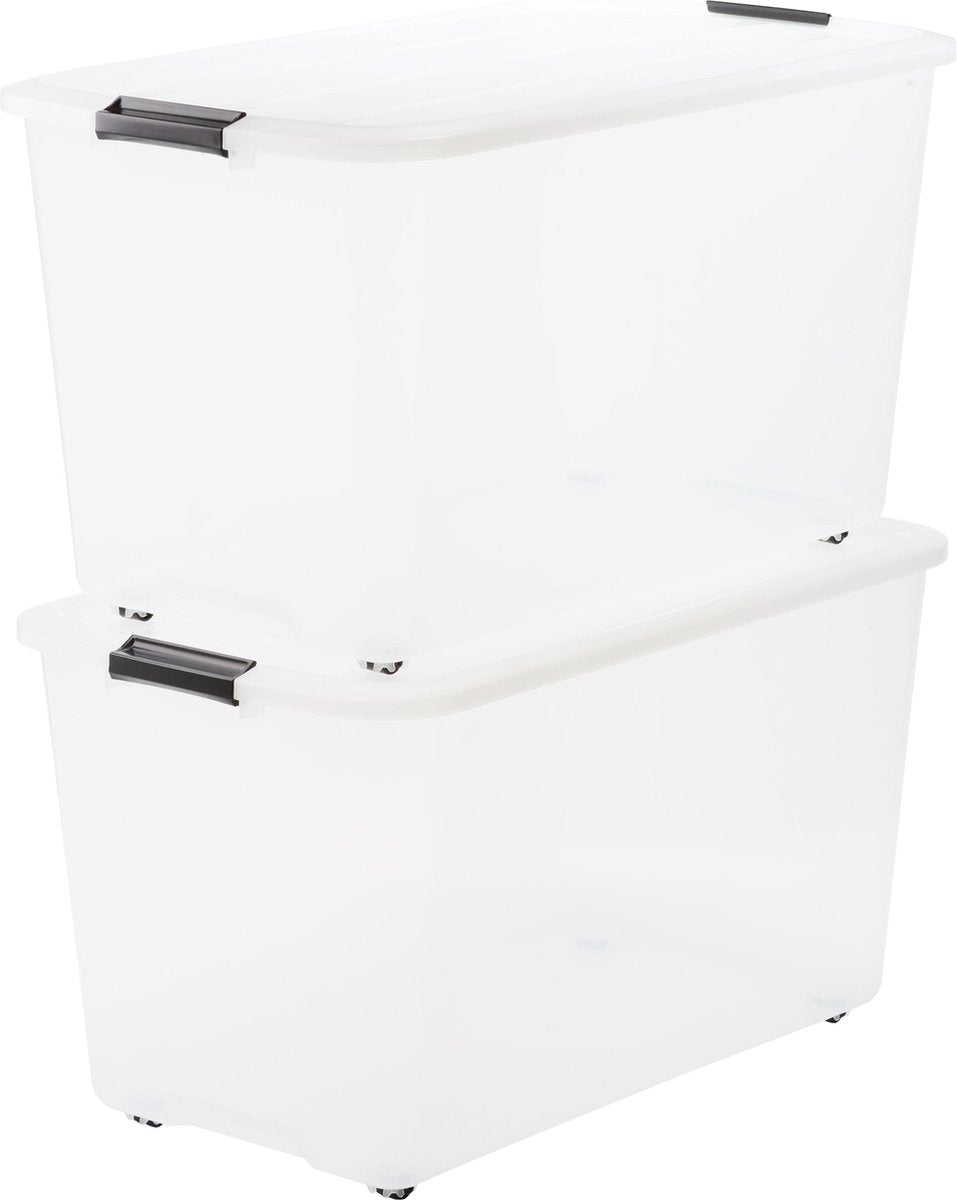 Boîte de rangement Iris topbox - 70l - plastique - avec roulettes - transparent - lot de 2