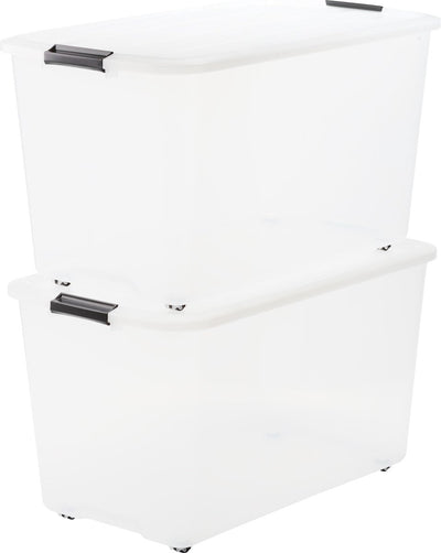 Boîte de rangement Iris topbox - 70l - plastique - avec roulettes - transparent - lot de 2