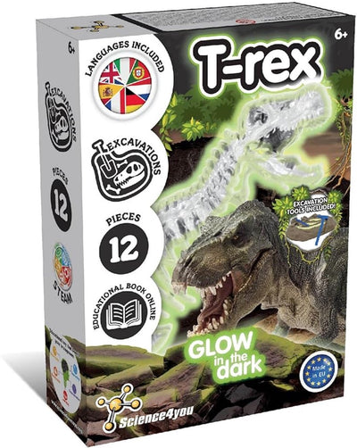 Science 4 you science4you glow in the dark fossil excavation t-rex – kit d'excavation de fossiles de dinosaures – avec marteau burineur – à partir de 6 ans
