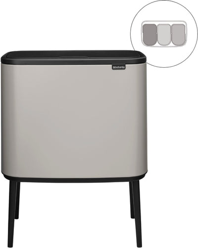 Poubelle Brabantia bo touch bin - 3 x 11 litres - tri des déchets - gris doux