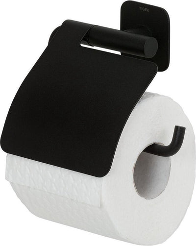 Col Tigre - Porte-rouleau papier toilette avec rabat - sans perçage - Porte-rouleau papier toilette autocollant - noir