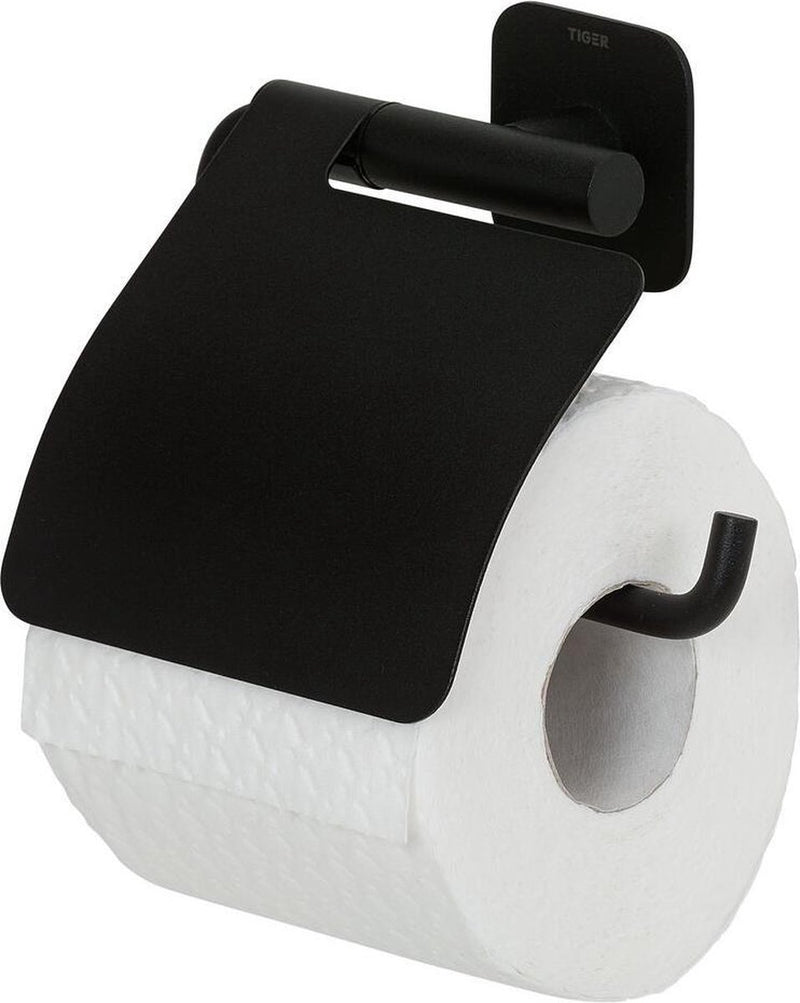 Col Tigre - Porte-rouleau papier toilette avec rabat - sans perçage - Porte-rouleau papier toilette autocollant - noir