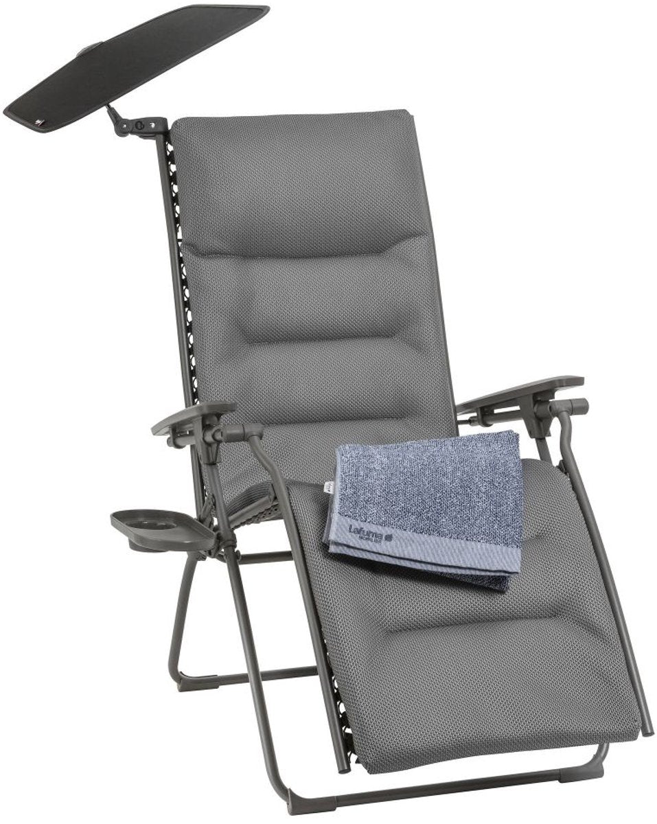 Lafuma - évolution tout en un - fauteuil relax rembourré apesanteur - 3 accessoires offerts - becomfort® - gris cendré