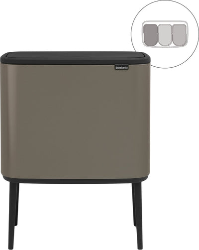 Poubelle Brabantia bo touch bin - 3 x 11 litres - tri sélectif - platine