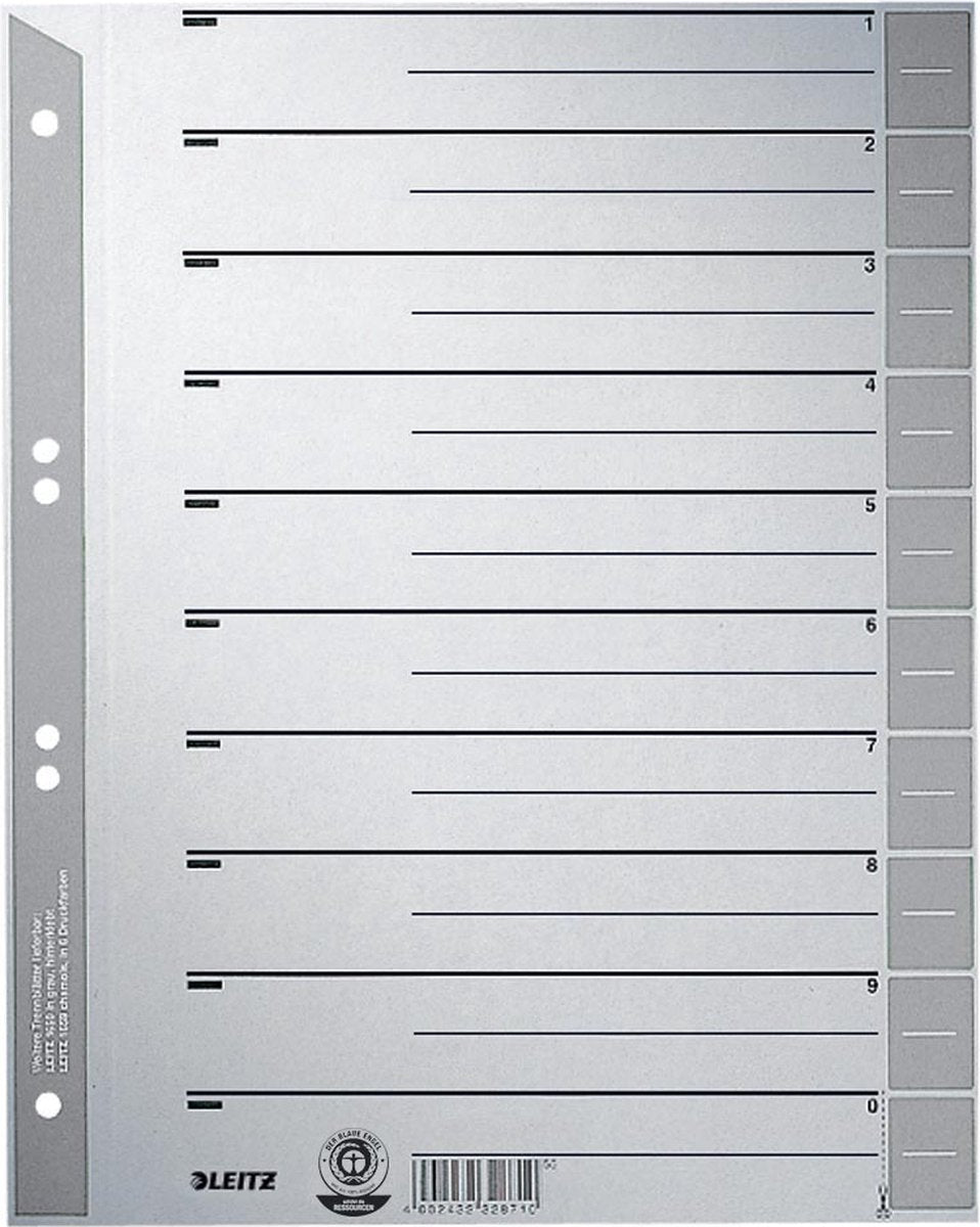 Leitz intercalaires 1652 carton A4 230gr gris