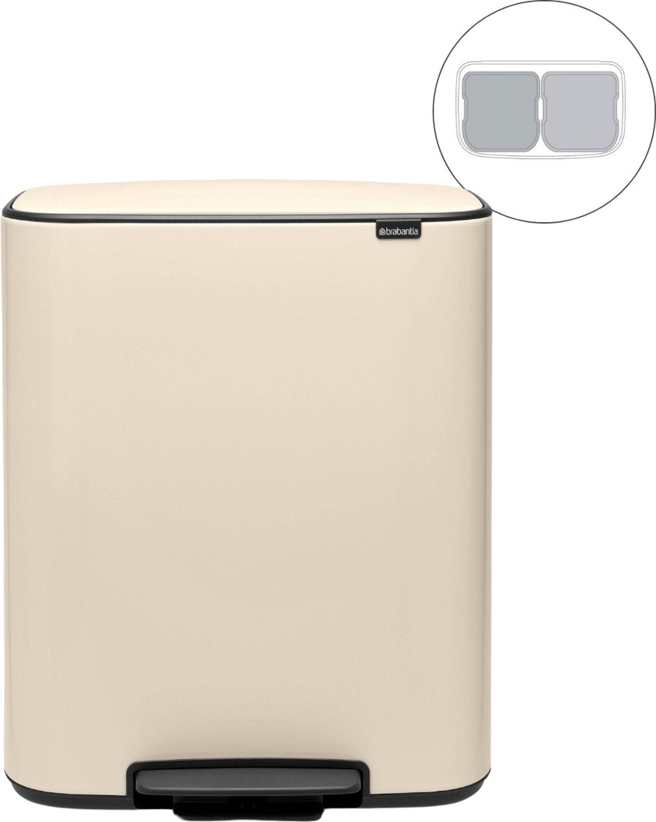 Poubelle Brabantia bo - 2 x 30 litres - tri sélectif - beige doux