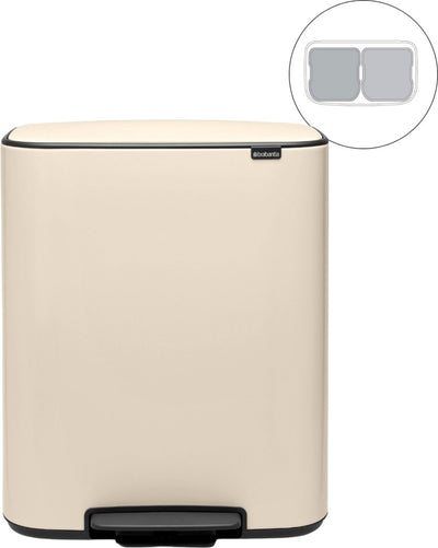 Poubelle Brabantia bo - 2 x 30 litres - tri sélectif - beige doux