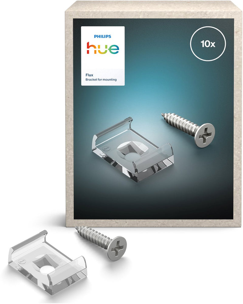 Supports de montage Philips Hue Flux - bandes LED à installation facile - vis et ruban adhésif inclus - conception transparente robuste - 10 pièces