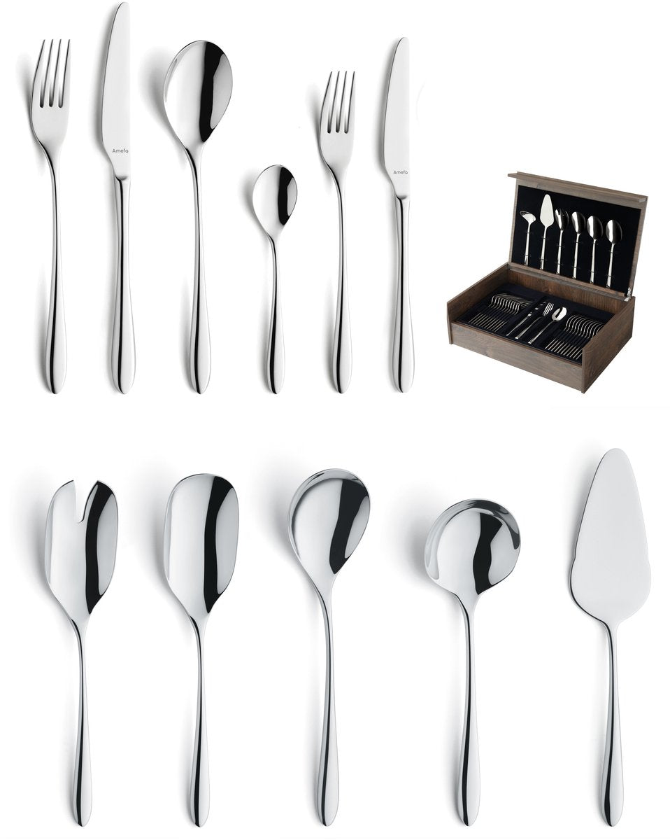Amefa Cuba - Ménagère 78 pièces - pour 12 personnes - brillant - couleur argent - dans un luxueux coffret en bois