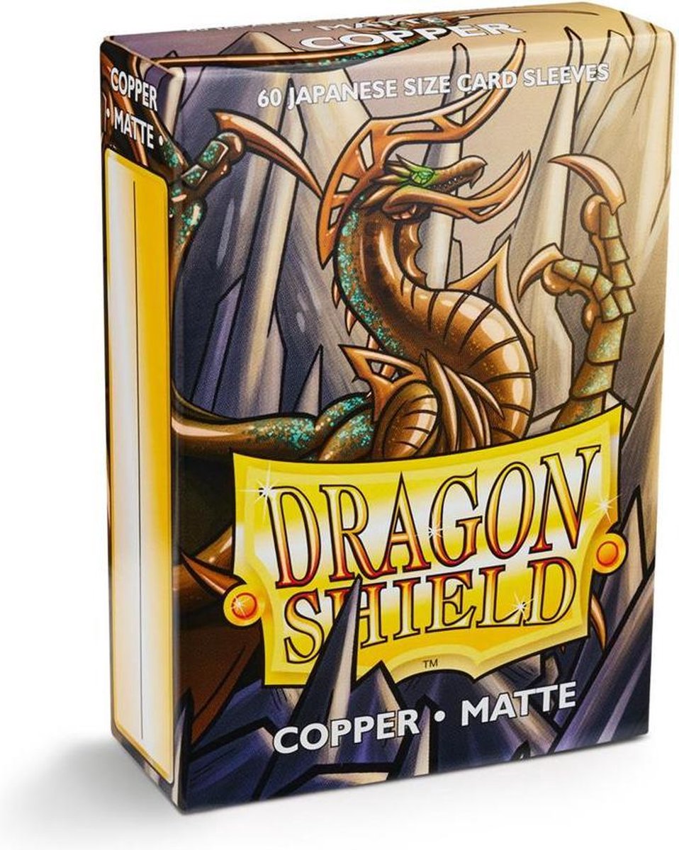Pochettes pour cartes Asmodee bouclier dragon : cuivre mat japonais (59x86mm) - 60 pièces