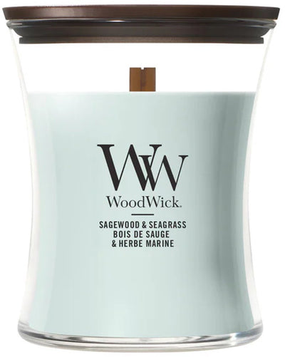 Bougie parfumée moyenne Woodwick Hourglass - jonc de sauge - 60 heures de combustion