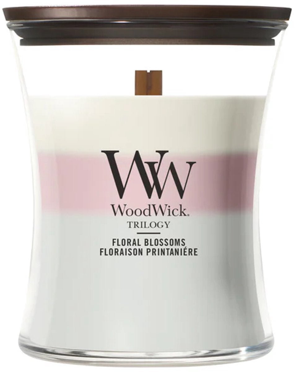 Sablier Woodwick - fleurs florales trilogie - bougie parfumée moyenne - 60 heures de combustion