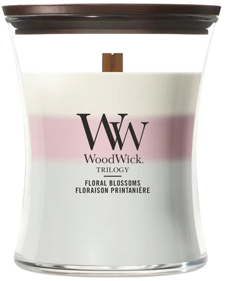 Sablier Woodwick - fleurs florales trilogie - bougie parfumée moyenne - 60 heures de combustion