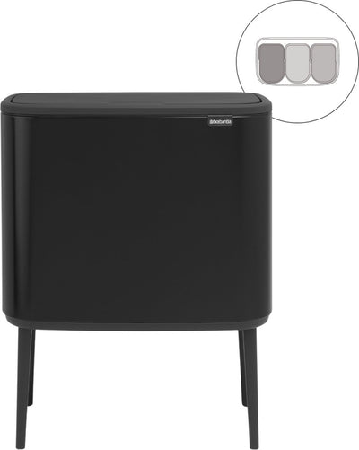 Poubelle Brabantia bo touch bin - 3 x 11 litres - tri des déchets - noir mat
