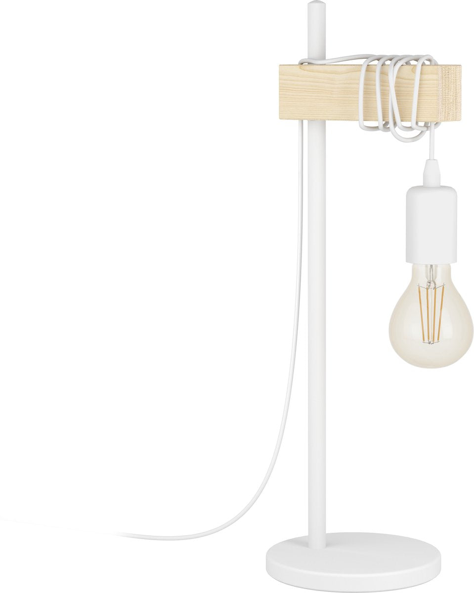 Eglo townshend - lampe de table - 1 lumière - e27 - chêne blanc