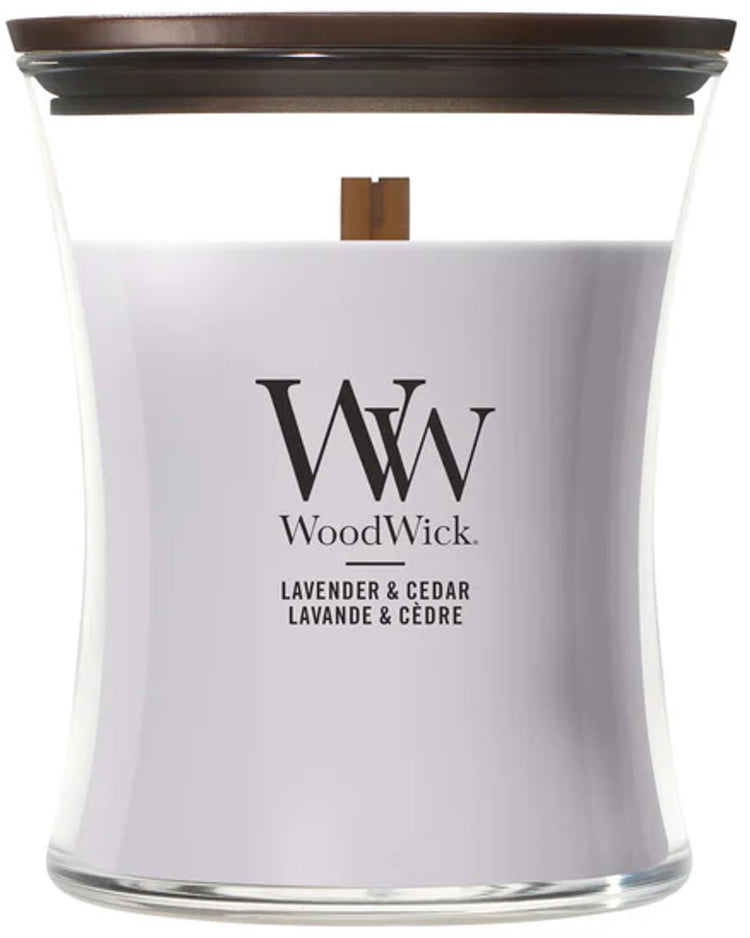 Bougie parfumée moyenne Woodwick Hourglass - Cèdre lavande - 60 heures de combustion