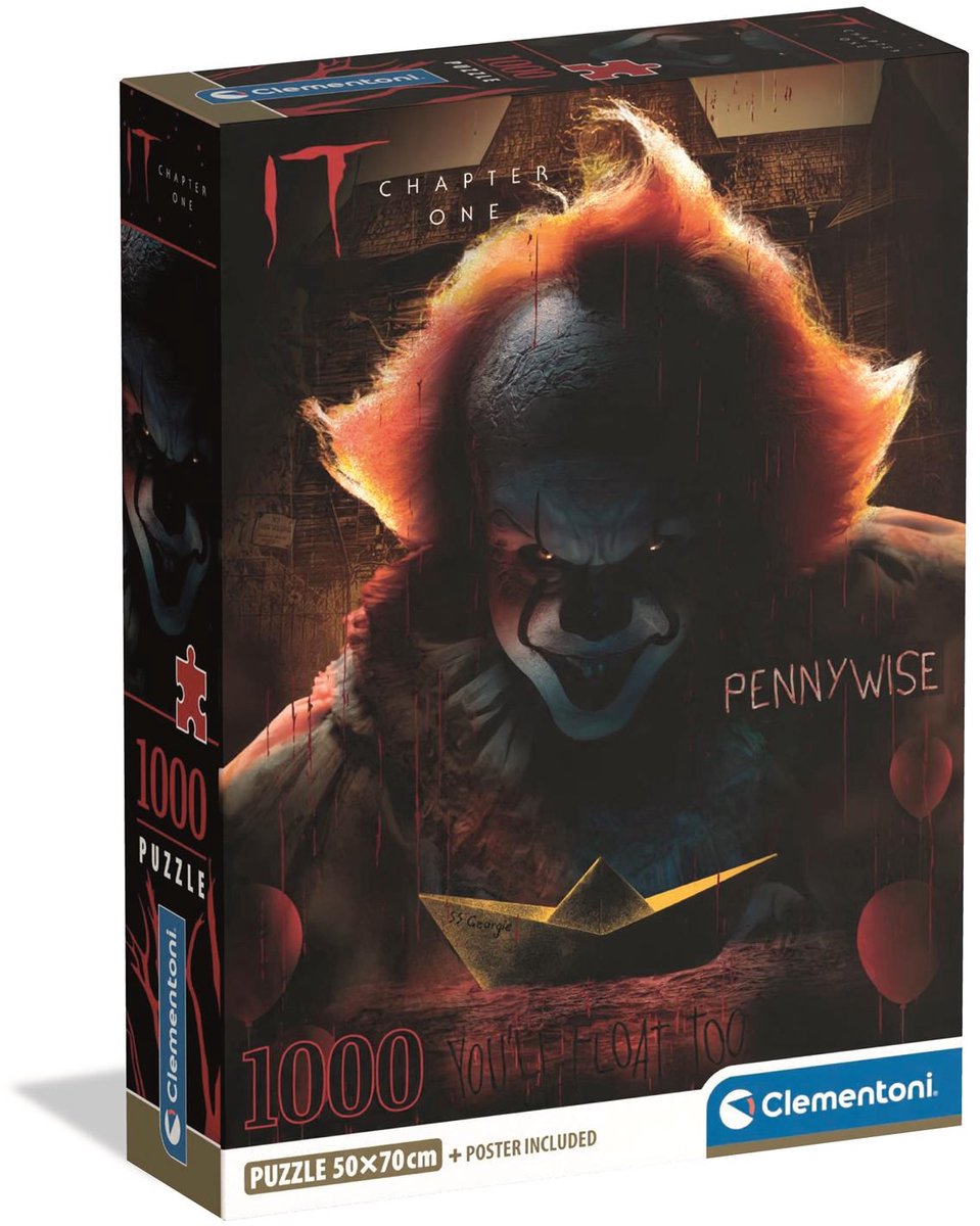 Clementoni - puzzle - 1000 pièces - it (pennywise) - thème horreur - avec affiche - puzzle pour adultes