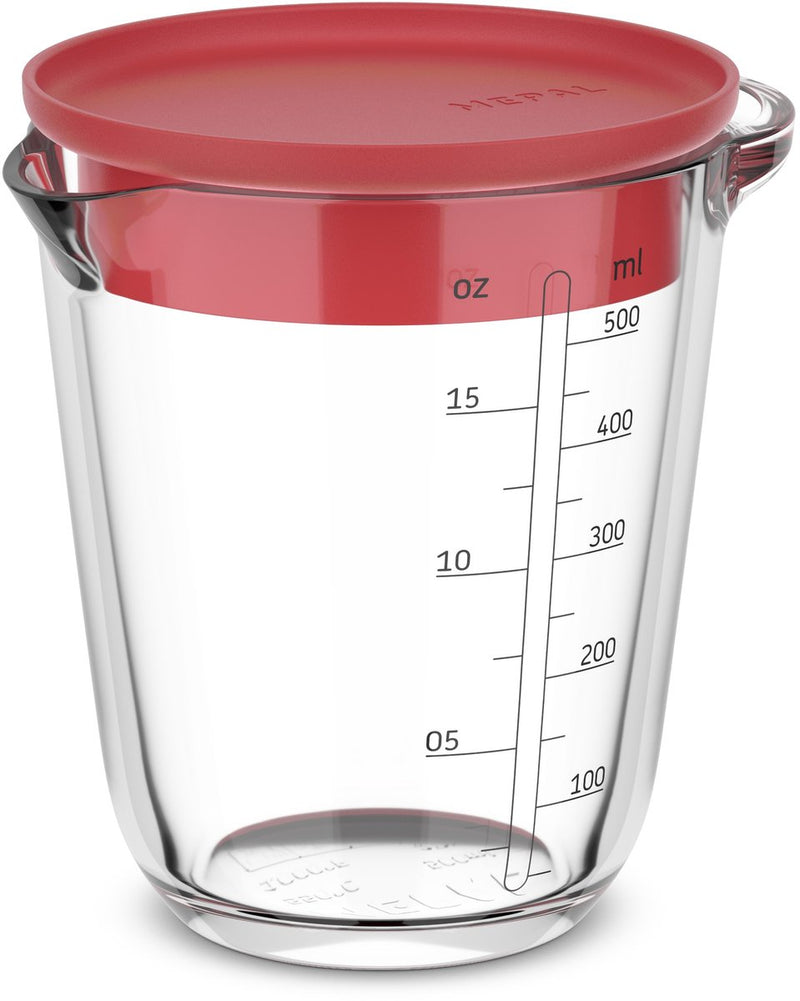 Tasse à mesurer en verre Mepal avec couvercle chef it - 500 ml - indication de taille - lave-vaisselle -. va au micro-ondes et au four - ustensiles de cuisson - corail