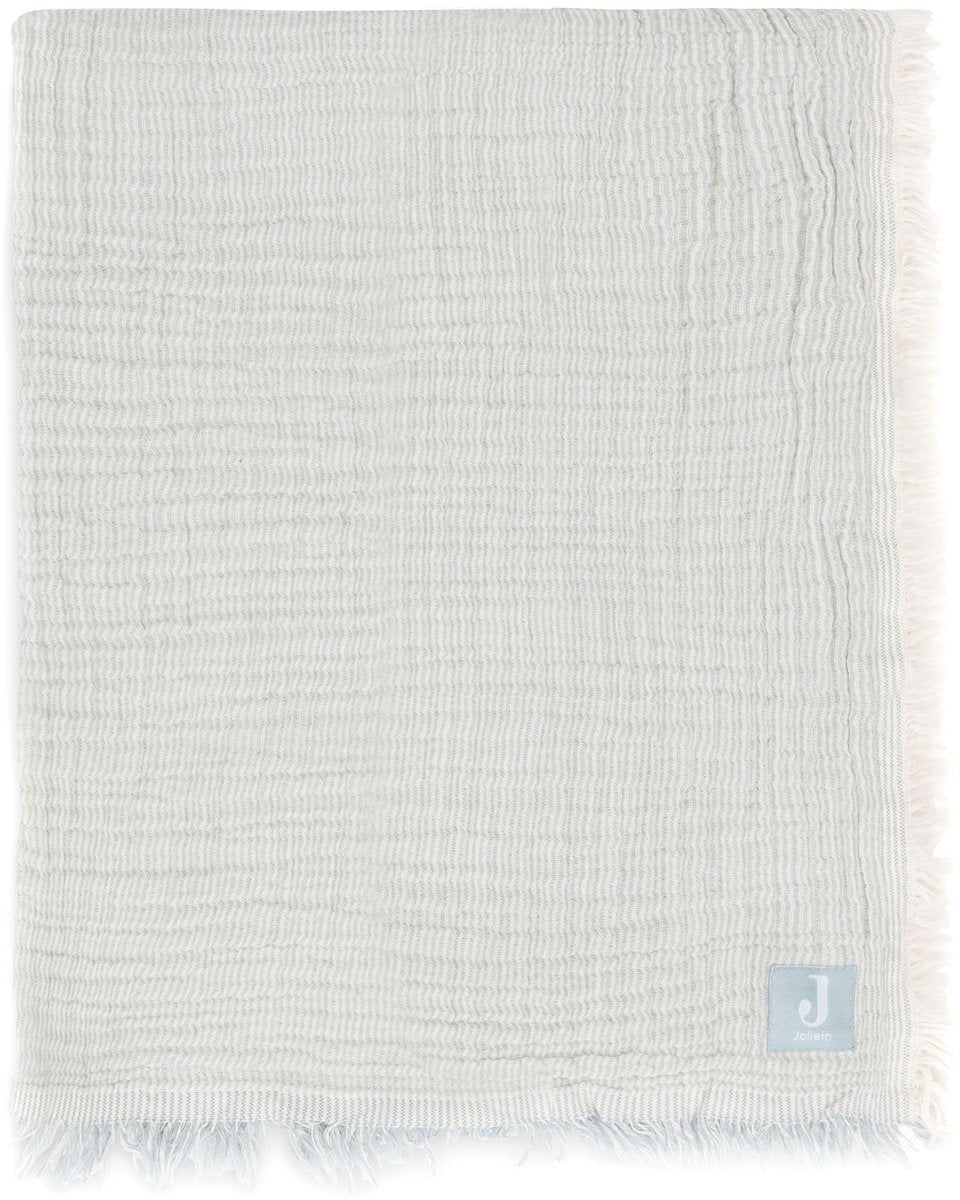 Jollein couverture berceau jersey 75x100cm - franges rayures vert d'eau ivoire - gots