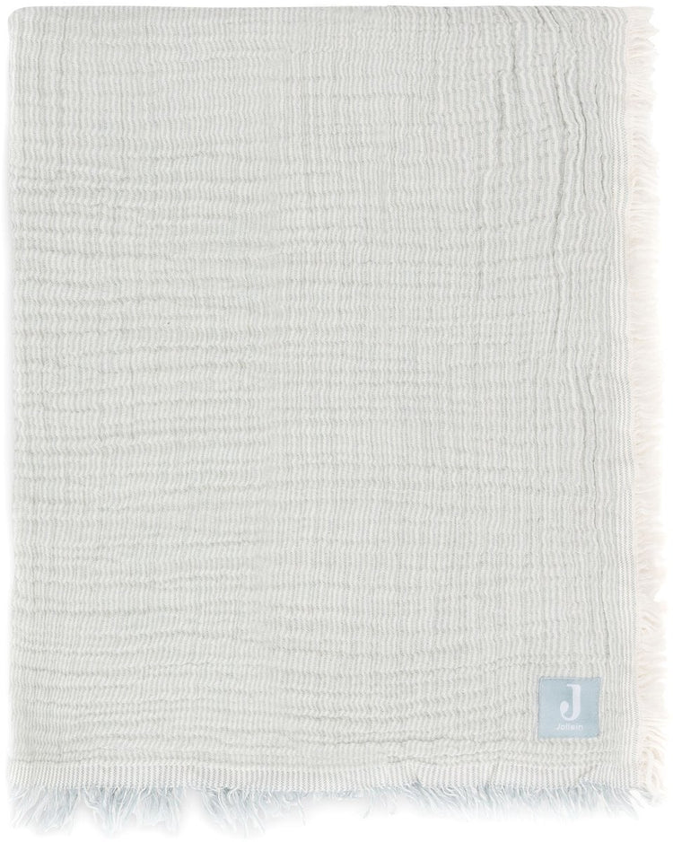 Jollein couverture berceau jersey 75x100cm - franges rayures vert d'eau ivoire - gots