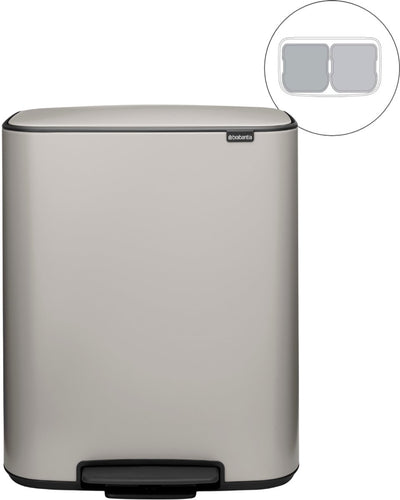 Poubelle Brabantia bo - 2 x 30 litres - tri des déchets - gris doux