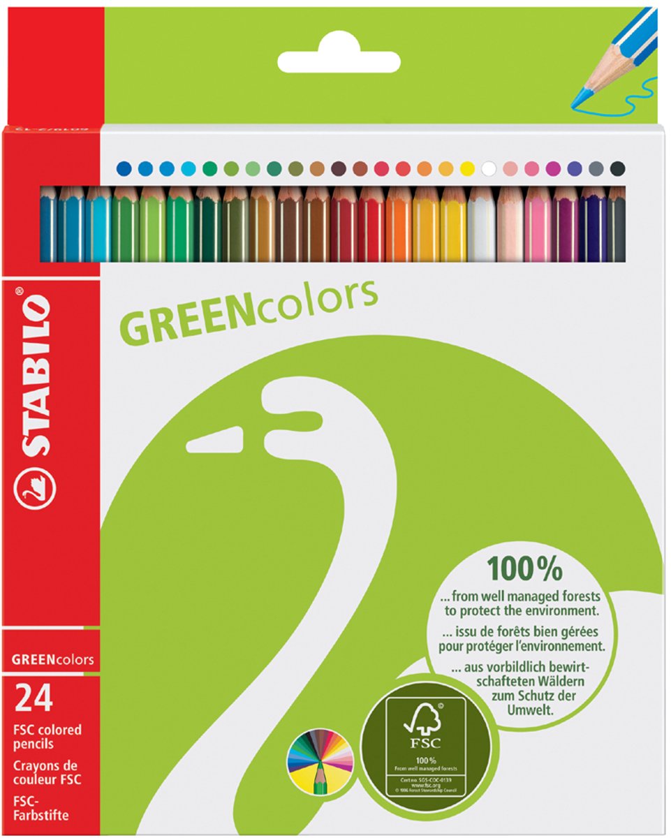 Stabilo greencolors - Crayons de couleur certifiés FSC - étui de 24 couleurs