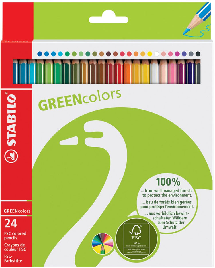 Stabilo greencolors - Crayons de couleur certifiés FSC - étui de 24 couleurs