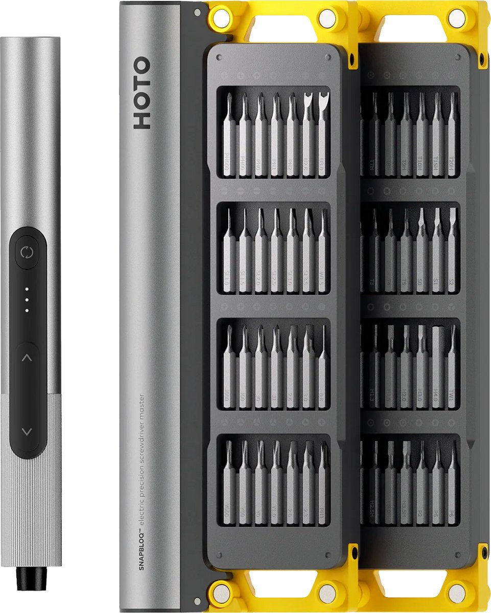 Ensemble principal de tournevis électrique de précision Hoto snapbloq™ s-a01 (56 pièces) – tournevis électrique de précision – mini tournevis sans fil – moteur sans balais – 3 réglages de couplage – lumière LED – rechargeable USB-C