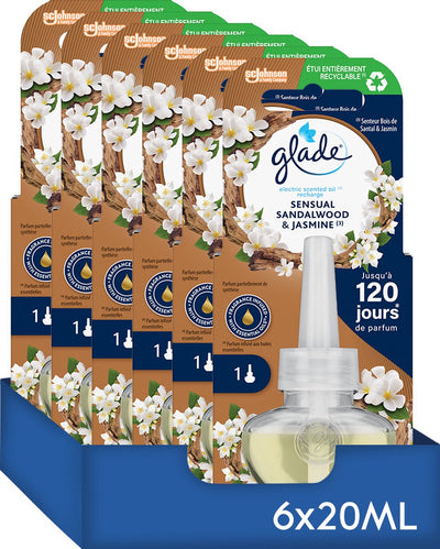 Recharge d'huile parfumée électrique Glade bois de santal sensuel jasmin