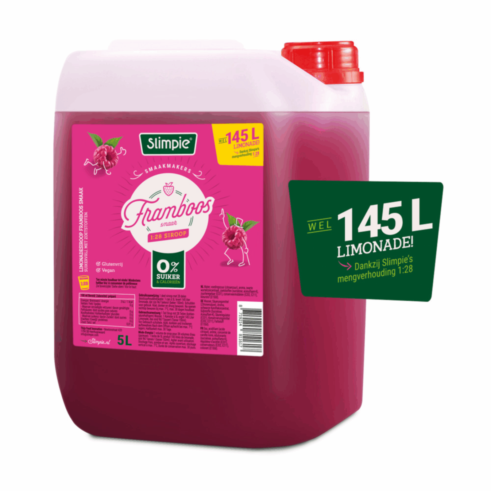 Sirop de limonade Slimpie framboise en boîte sans sucre (5 litres)