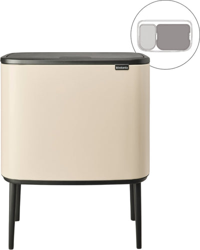 Poubelle Brabantia bo touch bin - 11 + 23 litres - tri des déchets - beige doux
