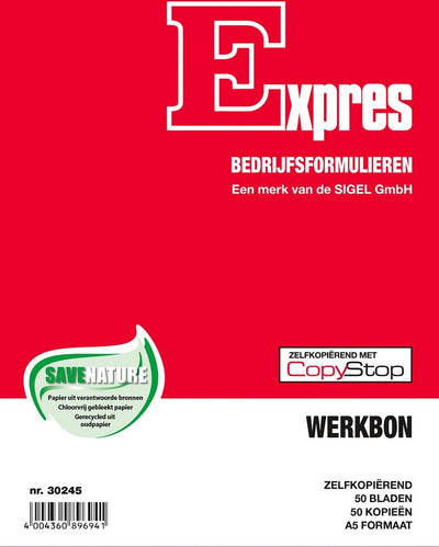La société Sigel Express forme un bloc de bons de travail, A5, 2x50 feuilles (rétractable 5 pièces)