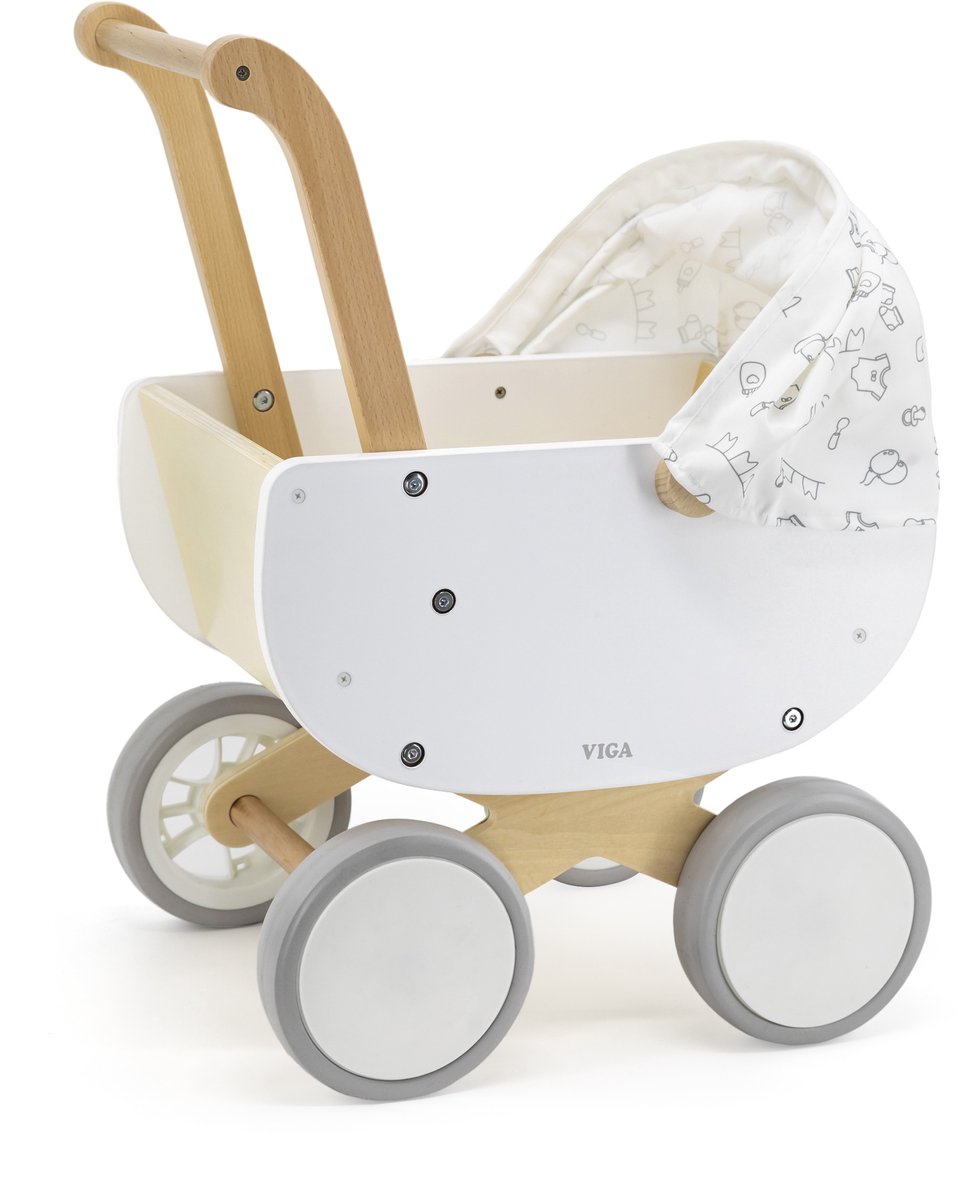 Viga toys® - landau pour poupée avec capuche en tissu réglable - blanc